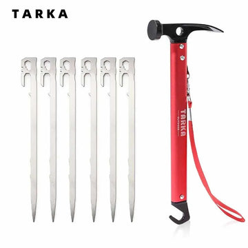 TARKA  Lightweight Camping Hammer and Stainless Steel  Tent Pegs Set