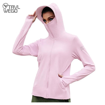 TRVLWEGO Women's Cycling Jacket SPF 50+ Sun Protection Long Sleeve Hiking Running Outdoor Zip Up Hoodie Shirts with Pockets