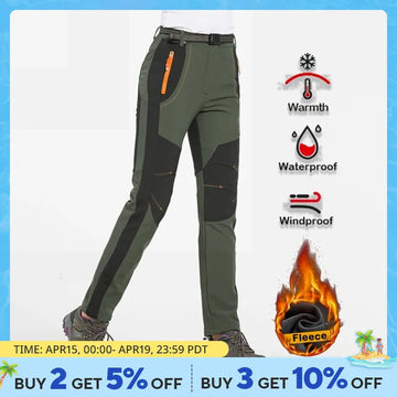 LNGXO Fleece Winter Pants Women Waterproof Warm Soft Shell Pants Hiking Trekking Camping Skiing Outdoor Windproof Thick Trousers